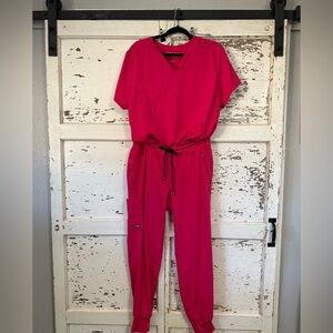 Grey's Anatomy Vibrant Pink Scrub Set Large top Medium Bottom Never Worn